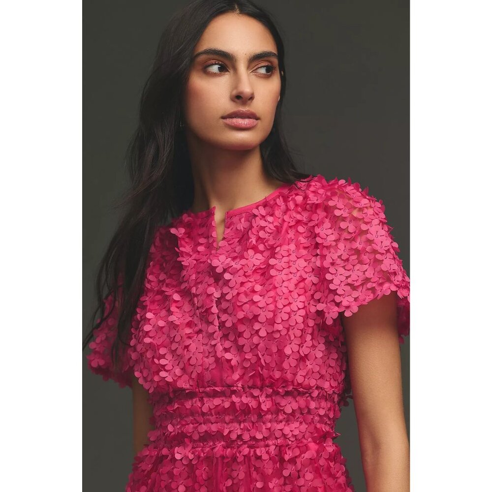 Women's Fuchsia Mini Dress - Elegant Textured Party Dress - Picture 3 of 10